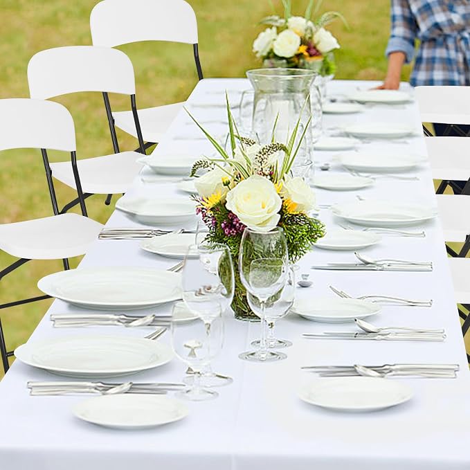 6ft Folding Table and Chairs, Outdoor Folding Chairs Set of 8, Foldable Table with Handle, Tables and Chairs for Parties, Picnic, Event, Indoor Outdoor Activities, at Home and Commercial Use