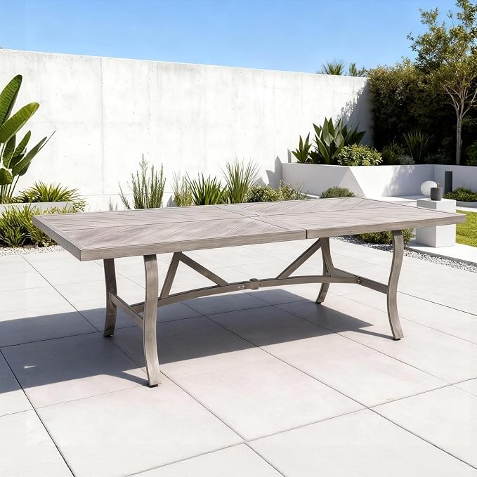 Ulax furniture Outdoor Patio Dining Table - Weather-Resistant Aluminum Frame Tabletop - Umbrella Hole for Garden, Backyard, Picnics