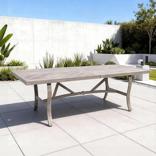 Ulax furniture Outdoor Patio Dining Table - Weather-Resistant Aluminum Frame Tabletop - Umbrella Hole for Garden, Backyard, Picnics