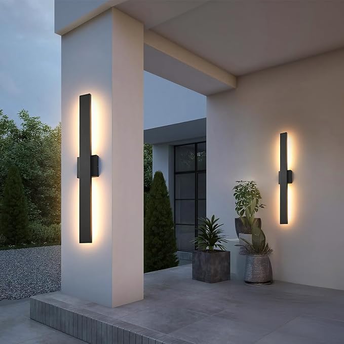 Black Long Outdoor Wall Lights Modern Exterior Lighting Fixtures 31.5 Inch Outdoor Wall Sconce LED 3000K IP65 Waterproof Wall Mount Outside Lights for House Garage Front Door Patio 2Pack