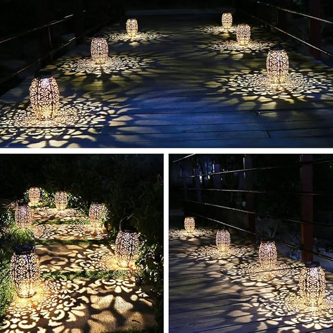 2 Pack Solar Lantern Lights for Hanging or Table Outdoor Solar Light for Patio Courtyard Garden (Silver-2pack)