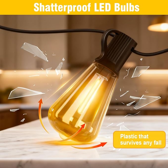 Solar String Lights Outdoor Waterproof with Remote & Timer, LED Shatterproof ST38 Bulbs, USB & Solar Powered Patio Lights for Backyard, Porch, Garden, Wedding, Christmas Decor (66FT)