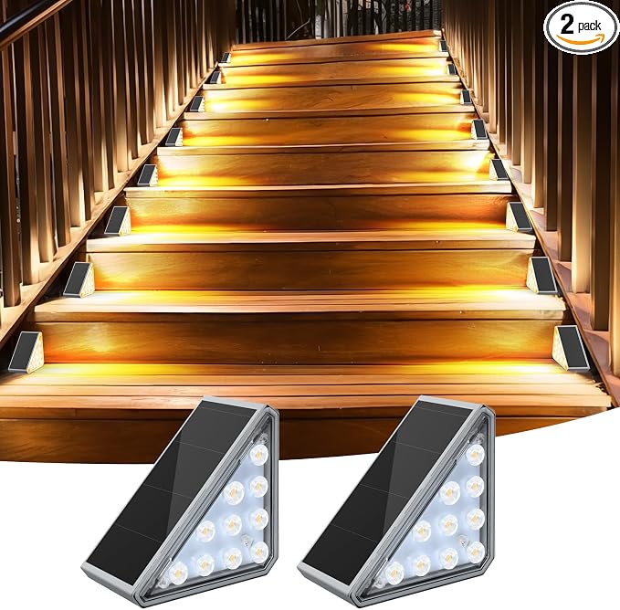 AUDLES Solar Step Lights, 2 Pack Warm White Stair Lights Outdoor Waterproof | LED Solar Deck Light for Outside, IP67-WATERPROOF Light Decor for Stair, Deck, Front Step, Front Porch, Patio and Backyard