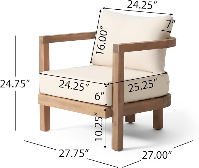 Christopher Knight Home Orion 3 Pieces Acacia Furniture Set, Patio Chair Chat Set with Coffee Table, Outdoor Acacia Wood Conversation Set for Garden Porch Backyard Balcony, Brown Wash+Beige