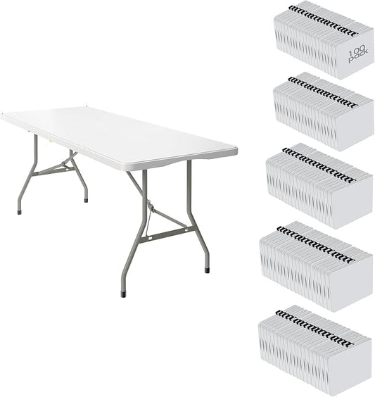 100 Pack of 6 Foot Foldable Table with Built in Handle & Steel Legs ,Heavy Duty Portable ,Perfect for Party, Dining, Wedding, Events, Picnic Indoor, Outdoor, Camping, Utility, Folding(white-100pac)