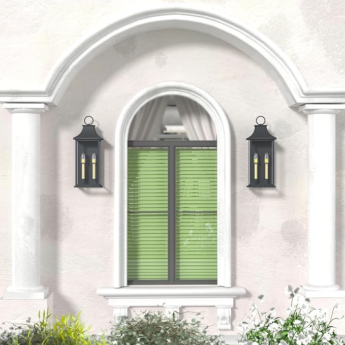 Dusk to Dawn Outdoor Wall Lantern, Black Exterior Light, 20.6" | Large Outside Wall Sconce, Modern Wall Light Fixture with Glass, Waterproof Exterior Lamp for House, Porch, Garage