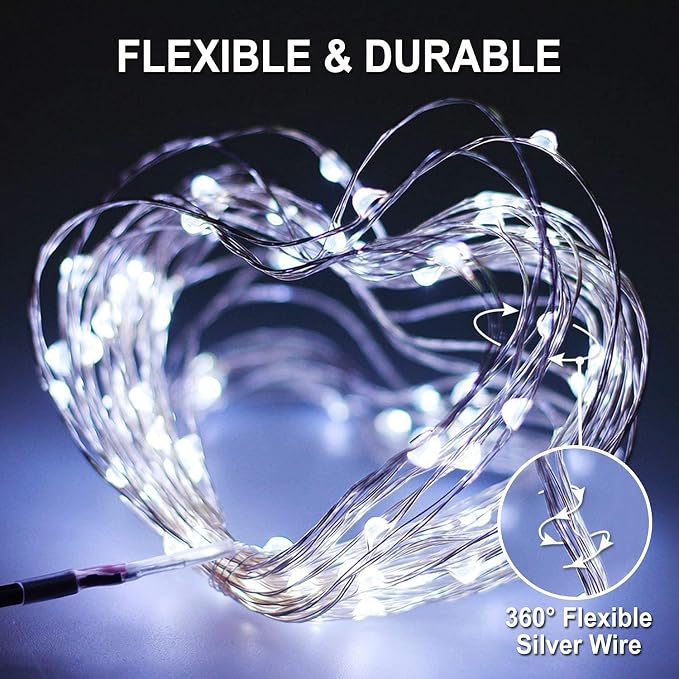 JMEXSUSS 4 Pack Solar Fairy Lights, 33ft 100LED Solar String Lights, White | Christmas Lights Outdoor Waterproof, 8 Modes Copper Wire Twinkle Lights for Outside Garden Yard Tree Wedding Decorations