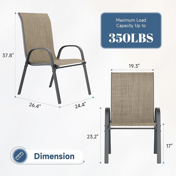 Amopatio 7 Pieces Patio Dining Set for 6, Outdoor Table and Chairs, 6 All Weather Stackable Patio Chairs, 59" Patio Spliced Rectangular Table with Umbrella Hole, for Deck, Backyard, Garden,Brown