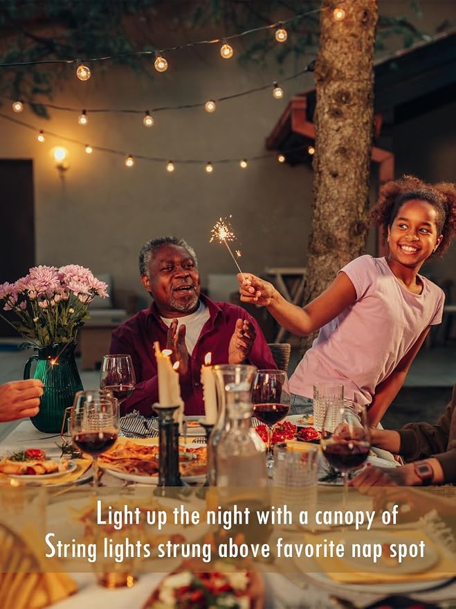 Outdoor String Lights Waterproof 400FT Outside Patio Lights for Bistro Cafe | 4-Pack x 100FT Connectable Outdoor Lighting,208 Dimmable Plastic G40 LED Globe Bulbs for Garden Porch Backyard Gazebo Balcony
