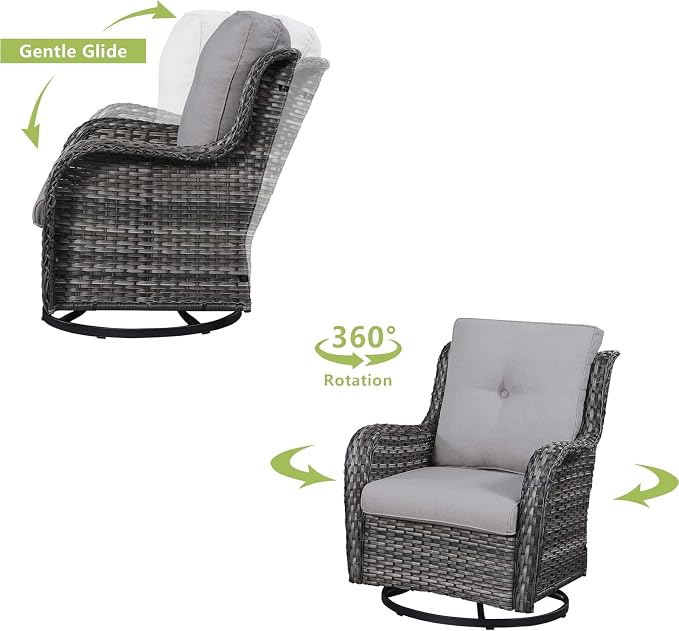 HUMMUH 4 Pieces Outdoor Furniture Patio Furniture Set Wicker Outdoor Sectional Sofa with Swivel Rocking Chairs,Outdoor Coffee Table,Grey/Grey