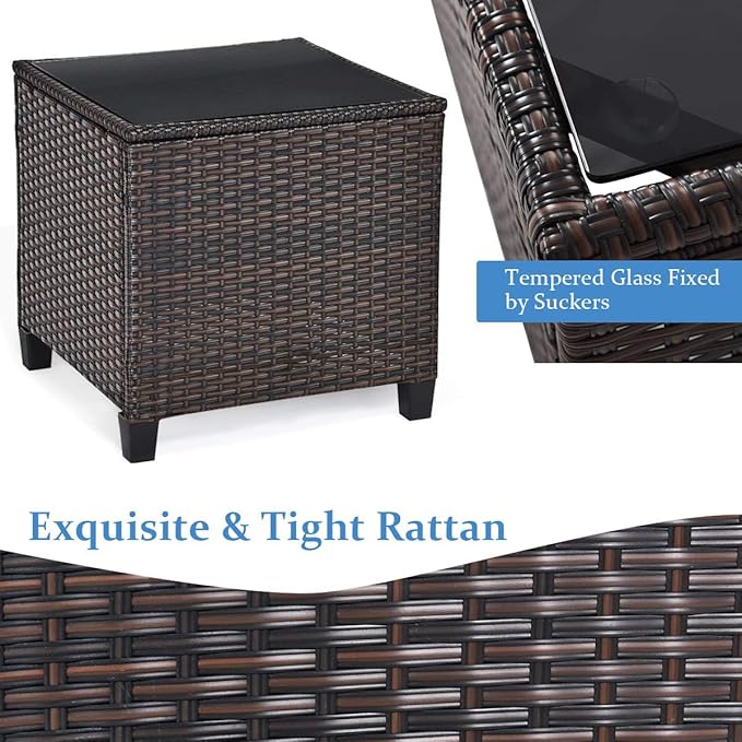 DORTALA Wicker Patio Furniture Set 3 Piece, Outdoor Table and Chairs with Tempered Glass Tabletop, Cushions, Small Rattan Conversation Sofa Set for Balcony, Porch, Backyard, Deck, Turquoise