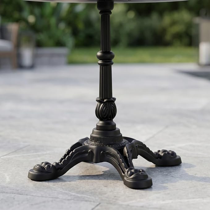 31.5 Inch Round Outdoor Patio Dining Table, Sintered Stone Bistro Table with Cast Iron Pedestal Base for Balcony Garden Poolside Cafe, Seats 2 to 4, Charcoal Marble