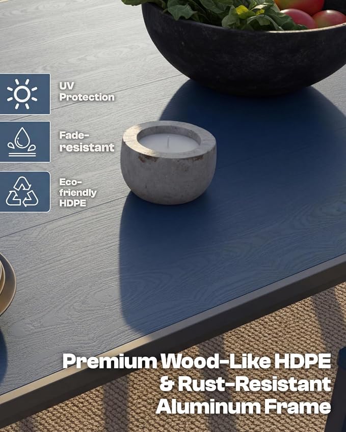 Outdoor Dining Set with Aluminum Frame for 4,Navy | HDPE table, chairs included, 2" umbrella hole, weather-resistant furniture, ideal for backyard, deck, porch, garden, poolside