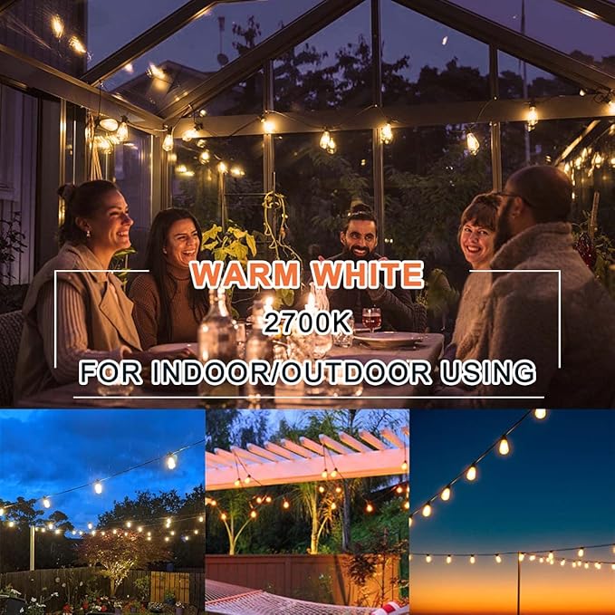 Kawaya Outdoor Lights String LED Patio Lights: 150FT Waterproof Commercial Grade Vintage String Lights for Outside - 72+3 Shatterproof ST38 Edison Bulbs for Porch Bistro Backyard Cafe (75FTx2)