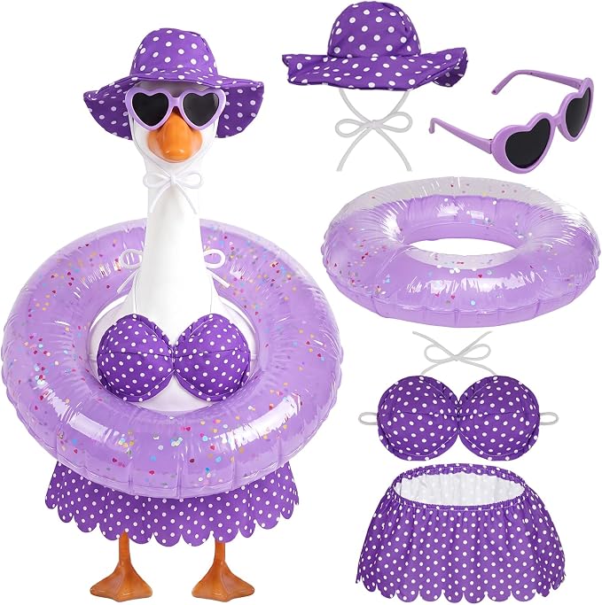 hoyuwak Bikini Goose Outfits Summer Hawaiian Porch Goose Outfits with Swimming Ring Sunglasses Hat for 23" Geese Yard Decor