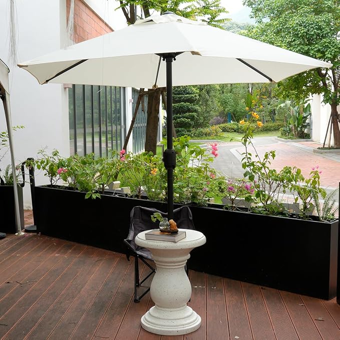 Patio Umbrella Side Table, Heavy Duty Outdoor Umbrella Stand, Umbrella Holder for Garden Backyard Lawn Poolside Deck, White