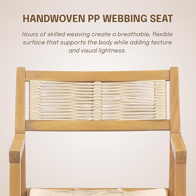 NTC Terra 4 Pieces Solid Wood Armchairs with Handwoven Rope Seat & Back, Indoor & Outdoor Dining Chairs for Patio Dining Sets, Modern Patio Chairs with Arms, Easy Assembly, Natural