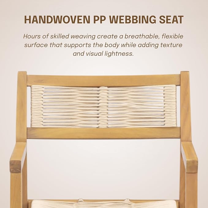 NTC Terra 6 Pieces Solid Wood Armchairs with Handwoven Rope Seat & Back, Indoor & Outdoor Dining Chairs for Patio Dining Sets, Modern Patio Chairs with Arms, Easy Assembly, Natural