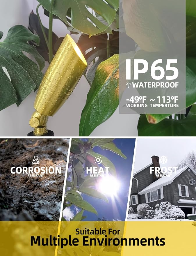 COLOER Die-cast Brass Landscape Spotlight 6-Pack with 5W Aluminum Housing LED MR16 Bulb,12V AC/DC Low Voltage Copper Outdoor Lighting, Directional Garden Patio Spot Up Light (102B Copper Finish)