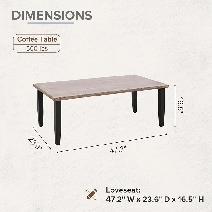 COOS BAY Modern Outdoor Table, Patio Coffee Table with Wood Grain Top, Metal Weather-Resistant Table for Deck, Porch, Balcony, Garden, 47.2" x 23.6" x 16.5", Brown