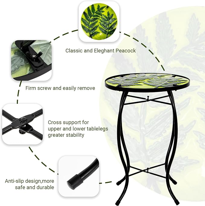 Subtropical Leaf Patio Table,Outdoor Side Table,Outdoor Bar Table | WEIBEFEE; 10 Inch; for Porch Garden Yard Pool Living Room; Fade-resistant; Great gift choice; Decoration Gifts