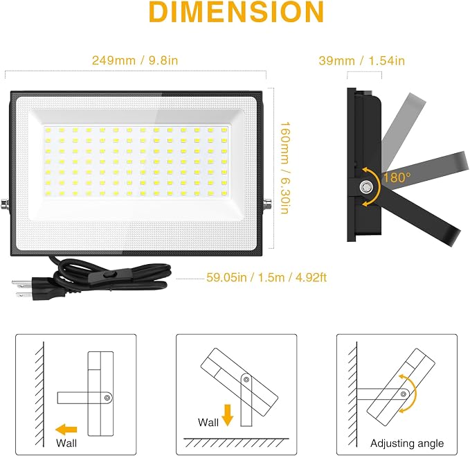 Onforu 120W Flood Lights Outdoor,12000lm Bright LED Work Light with Plug,Daylight White LED Flood Lighting, IP66 Waterproof Security Yard Lights for Yard Garage Stadium 2 Pack