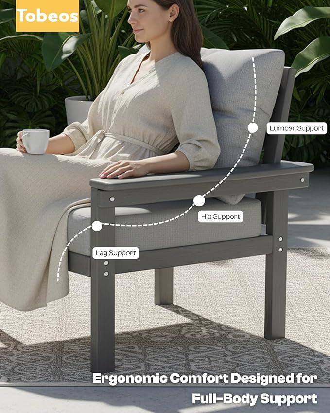 HDPE 4 Piece Patio Furniture Set, All-Weather Outdoor Couch with Thick Cushions & Coffee Table & Side Table, Patio Conversation Sets for Lawn, Garden, Porch, Balcony, Deck, Poolside,Grey & Grey