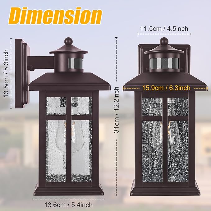 Motion Sensor Outdoor Lights Bronze 2 Pack Dusk till Dawn Outdoor Lighting | Outdoor Porch Lights Light Fixtures Bronze Dusk till Dawn Exterior Lights Outdoor, Exterior Lights for House, Garage, Door