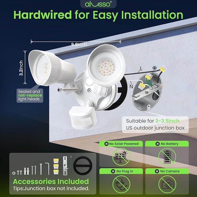 ALUSSO Motion Sensor Outdoor Lights, 30W 3500LM Flood Lights Outdoor 120V, 3 Modes (Dusk to Dawn/Auto/On Time), 3CCT 3000K/4000K/6500K Waterproof Hardwired ETL Listed, Porch Flood Light, White 1PC