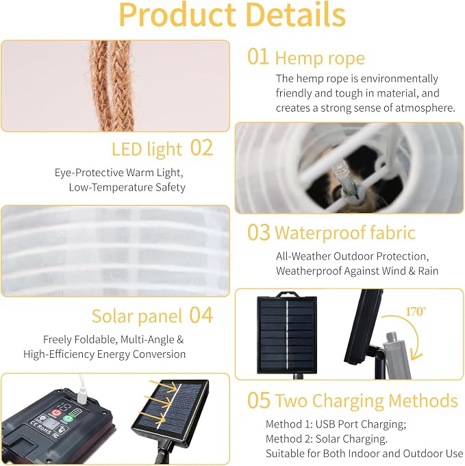 Outdoor Solar String Lantern Lights 30.7FT,Outdoor IP44 Waterproof 20 Lantern Added 1 Lantern Lights,8 Modes Solar Type-C Powered Patio Lights for Backyard Garden Cafe Bistro Party Decor