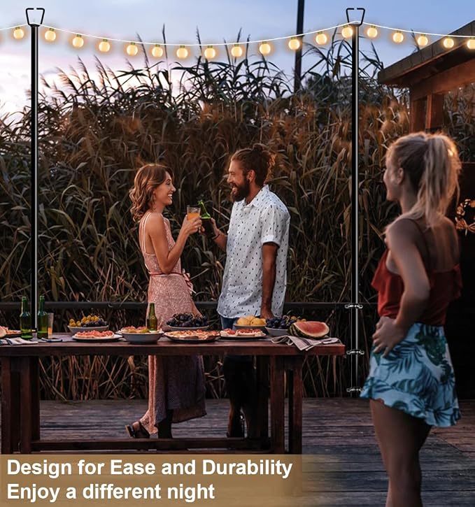 Queension 10FT Deck String Light Poles for Outdoor String Lights for Garden, Backyard, Patio Lighting Stand for Parties, Bistro & Weddings, 2 Pack | for Garden, Backyard, Patio Lighting Stand for Parties, Bistro & Weddings