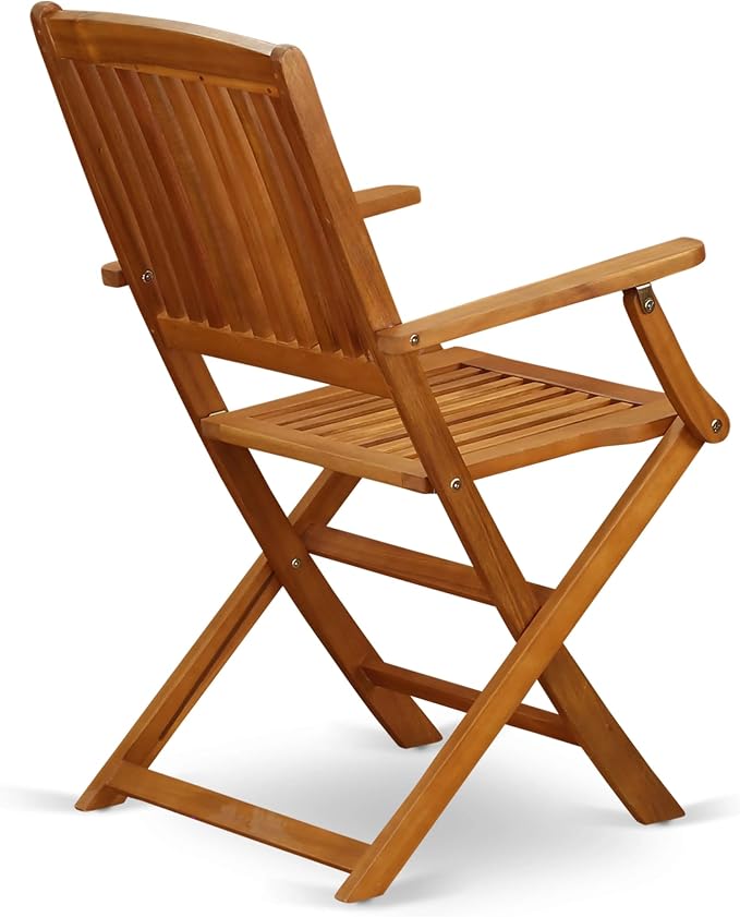 East West Furniture AECM5CANA 5 Piece Outdoor Patio Dining Sets Includes a Rectangle Acacia Wood Table and 4 Folding Arm Chairs, 36x60 Inch, Natural Oil