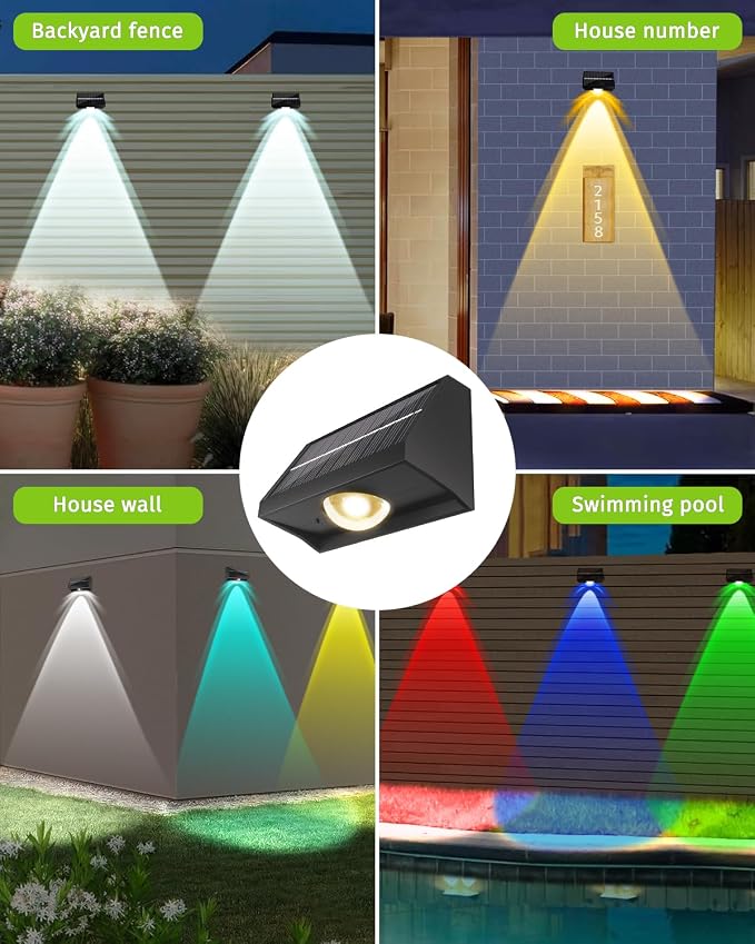 Solar Fence Lights Outdoor Waterproof High Brightness LED Spot Lens Deck Lights 7 Mode Warm & Cool White RGB Solar Powered Wall Lighting Decor for Outside Patio Step Backyard Railing Pool - 2 Pack