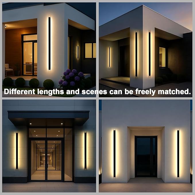 Outdoor Sconce Lights Exterior, 39 Inch Modern Outside Wall Sconce Lights, Black Waterproof Long Wall Warm Lighting Fixture, Anti Rust Led Linear Wall Light for House Porch Patio Garage