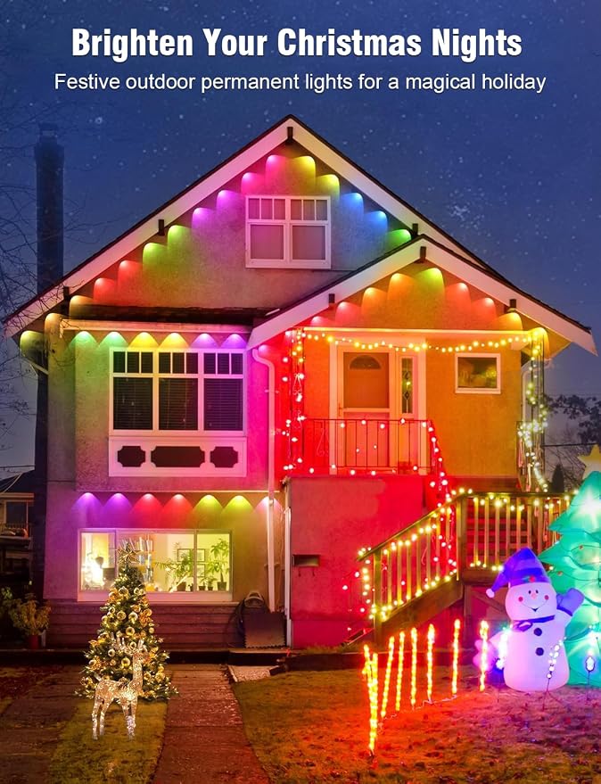 Permanent Outdoor Lights 150FT RGBIC LED Smart LED Lights, App/Remote Control IP68 Waterproof for Holiday Decor, 50 Scene Modes, DIY Lights Lighting Timing for Christmas Halloween Party M2