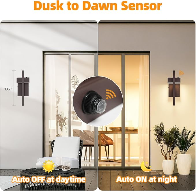 LED Outdoor Wall Sconce Dusk to Dawn Outdoor Lighting, Modern Exterior Lighting Fixtures, Brown LED Front Porch Lights Outside Wall Mount Lights for House, Hallway, Warm White 3000K, 1 Pack