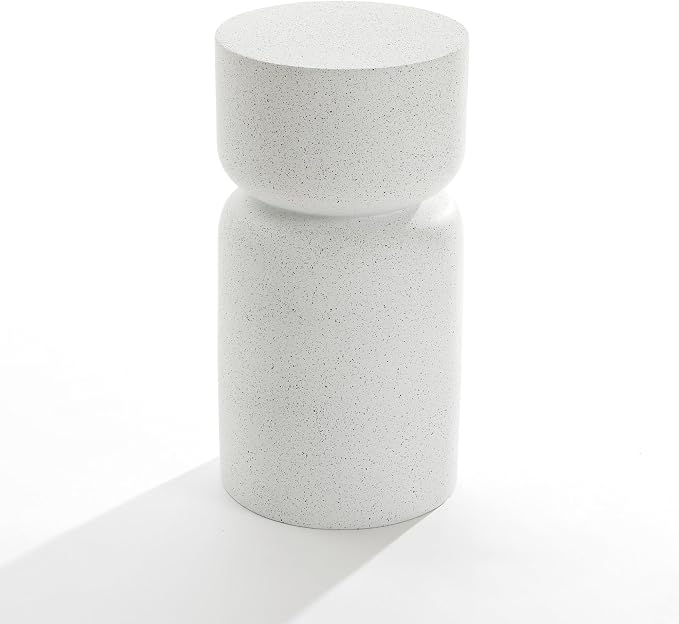 LuxenHome Outdoor Side Table, 21'' White with Gray Flecks Pillar Round Concrete Accent End Table, Garden Stool for Patio, Yard, Indoor Outdoor Coffee Furniture for Living Room