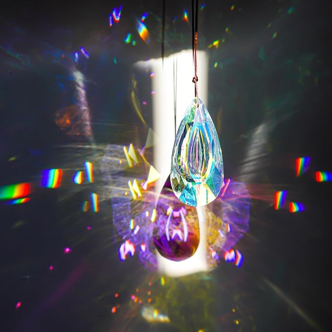 2pcs 89mm Hanging Crystal Prisms Suncatchers, Sun Catcher Indoor Window | Rainbow Maker Crystals for Home Garden Decor,Glass Ornaments For Christmas Tree,Colorful,Large Beads For Suncatcher
