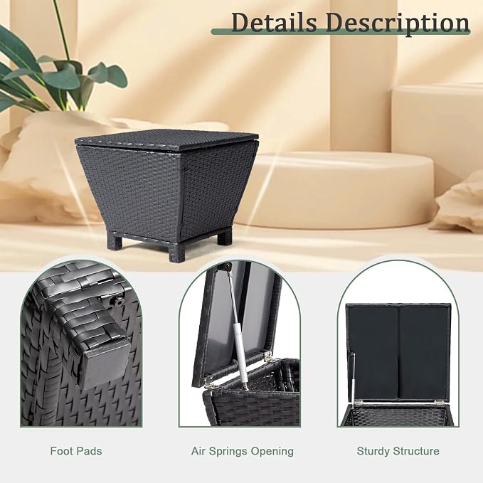 Outdoor Wicker Side Table with Storage Space, Square PE Rattan End Table for Patio Garden Poolside Deck