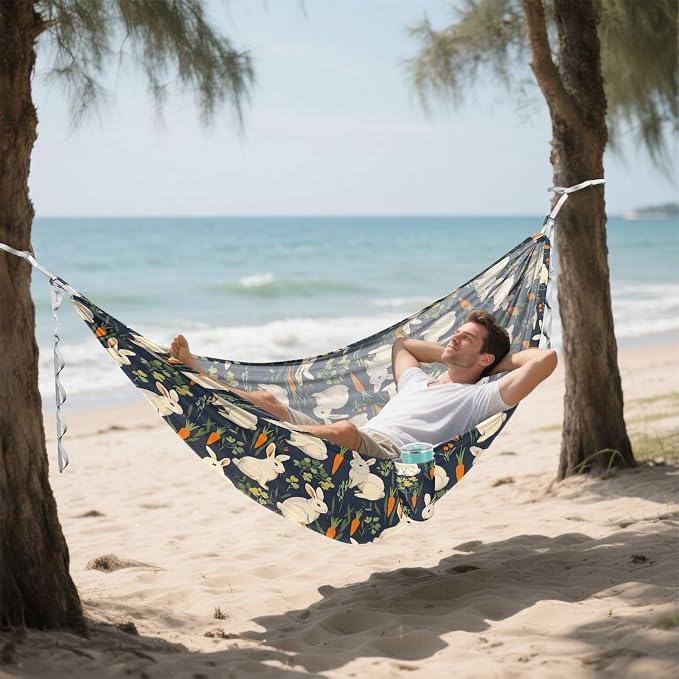 Camping Hammock Outdoor Hammocks for Outside Rabbits Carrots Beach Trees Portable Lightweight with Pockets Tree Straps Indoor