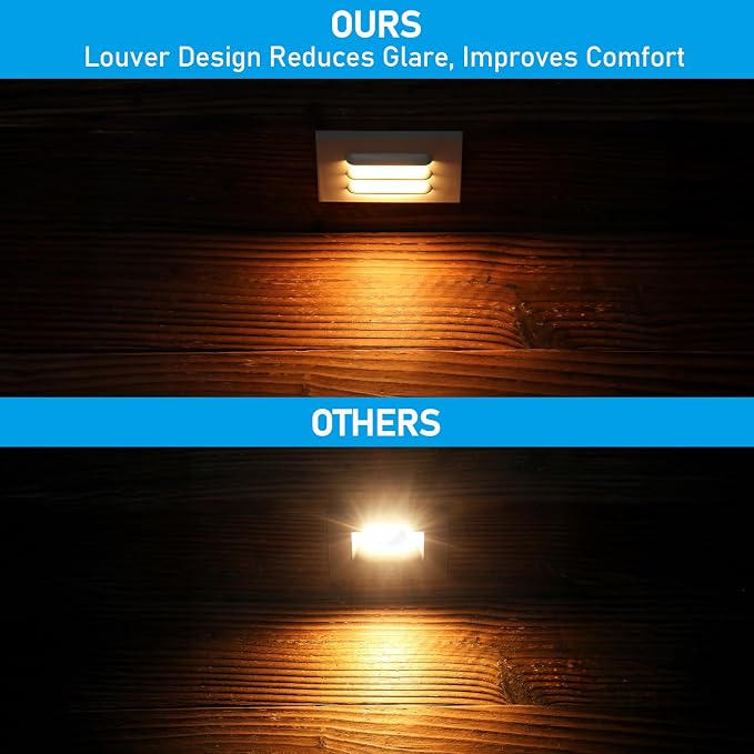 LEONLITE 6-Pack 5CCT 120V LED Step Lights, Louvered, White | Horizontal, 10%-100% Dimmable, CRI90, ETL, Indoor Outdoor Stair Lights, Wet Location, 2700K/3000K/3500K/4000K/5000K, Aluminum