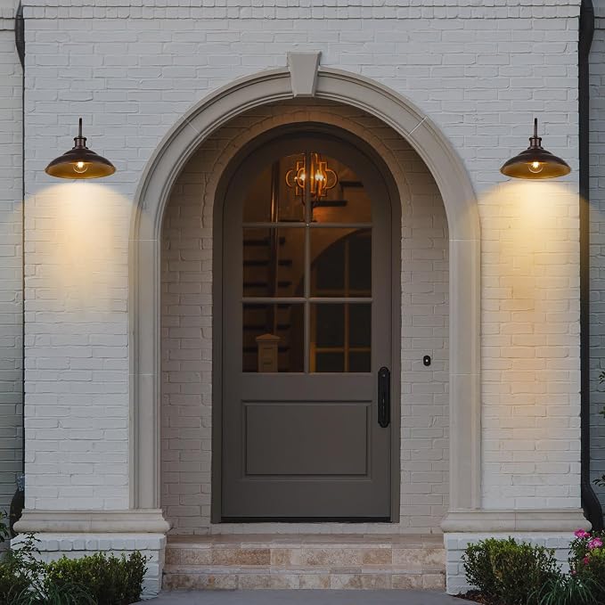 Dusk to Dawn Outdoor Barn Light Fixture, 16 Inch Dome Large Wall Sconce Farmhouse Exterior Wall Mount Light for House Garage Patio Doorway, 2 Pack