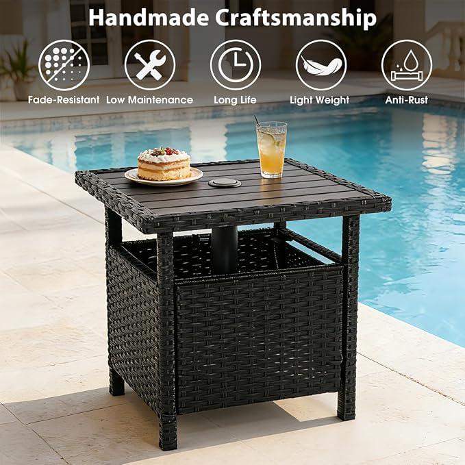 Sundale Outdoor Patio Umbrella Stand All Weather Wicker Rattan 22 in Umbrella Table Garden Furniture Deck Pool Table, Black