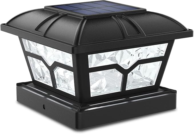 SIEDiNLAR Solar Post Cap Lights Outdoor 2 Color Modes 8 LEDs for 4x4 5x5 6x6 Posts Fence Patio Deck Decoration Warm White & Cool White Lighting Black (1 Pack)