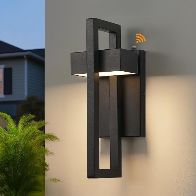 LED Outdoor Wall Sconce Dusk to Dawn Outdoor Lighting, Modern Exterior Lighting Fixtures, Black LED Front Porch Lights Outside Wall Mount Lights for House, Hallway, Warm White 3000K, 1 Pack