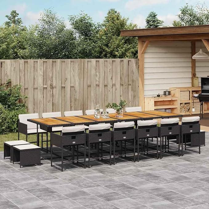 17 Piece Modern Garden Dining Set & Outdoor Patio Furniture Set Black Synthetic Poly Rattan Bistro Set Patio Conversation Set for Front Porch Lawn Backyard 41.7 x 129.9 x 28.7 in