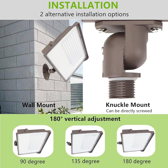 Dusk to Dawn 240W Outdoor LED Flood Light with 1/2" Knuckle Mount (Plate Included), 5000K 33600LM 100-277V, ETL Waterproof LED Security Flood Lighting for Sign/Flagpole/Tree/Yards/Advertising Boards