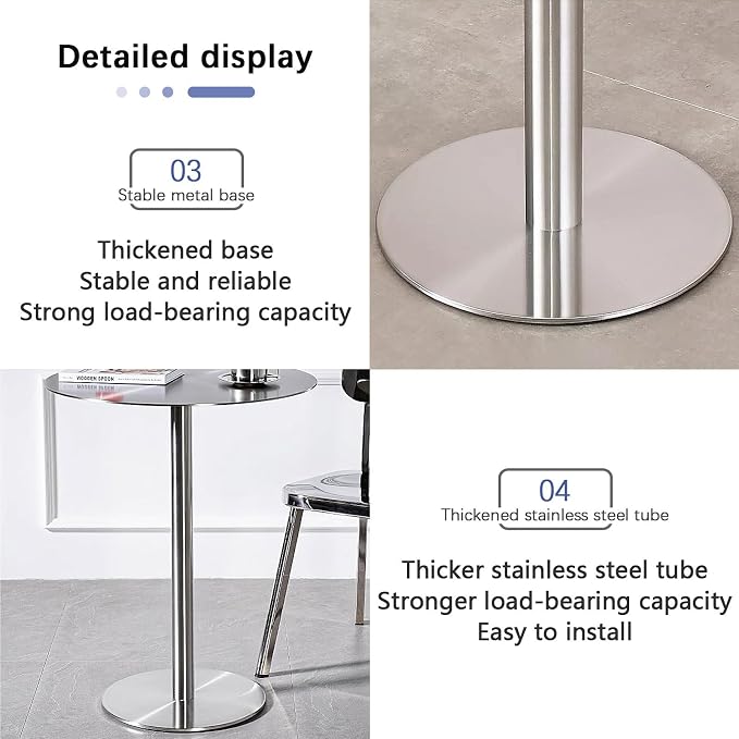 Stainless Steel Bar Table Leisure Table Round Kitchen Dining Table StylishSofa Side Tables for Garden Outdoor Patio Bistro Cafe Reception Area, High Table Desk with Metal Base ( Size : 40x40x75cm )
