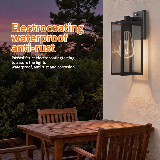 15'' Dusk to Dawn Outdoor Porch Lighting Fixtures Wall Mount, Sensor Exterior Wall Light for House, Ouside Lantern Lamp, Waterproof Wall Sconce Lights, Black Metal Coach Light for Garage Entryway