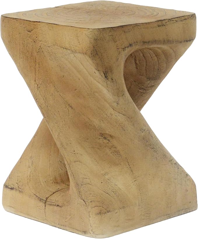 Faux Concrete Side Table Outdoor Faux Stone End Table, Round Outdoor Accent Tables, Garden Stool Plant Stand for Porch, Backyard, Natural, 11.75" x 11.75" x 16"